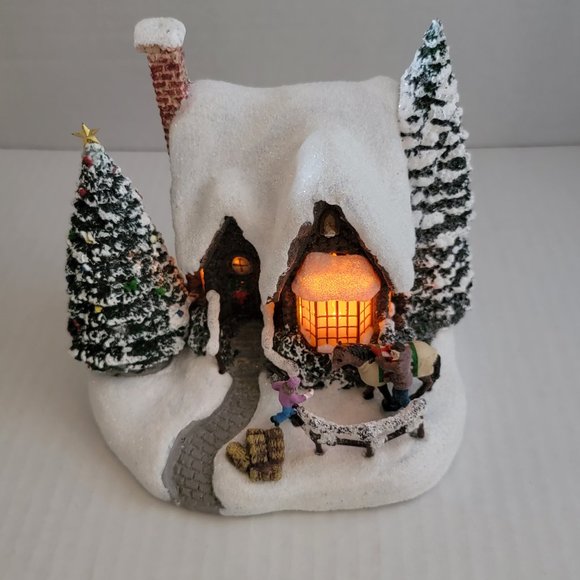 Thomas Kinkade Christmas Village Warm Winter Wishes Family Cottage Horse 1996 90 - Picture 1 of 16